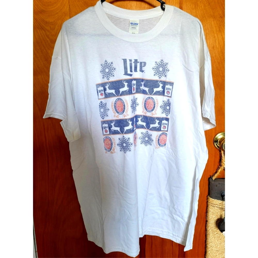 Miller Lite ugly Christmas Sweater print tee